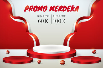 Podium display 3d for Indonesia independence day 17th August with flag red and white