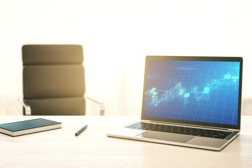 Modern computer display with abstract financial graph, financial and trading concept. 3D Rendering