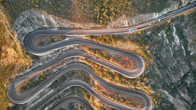 Aerial view of the winding road, Serra de Leba, Angola