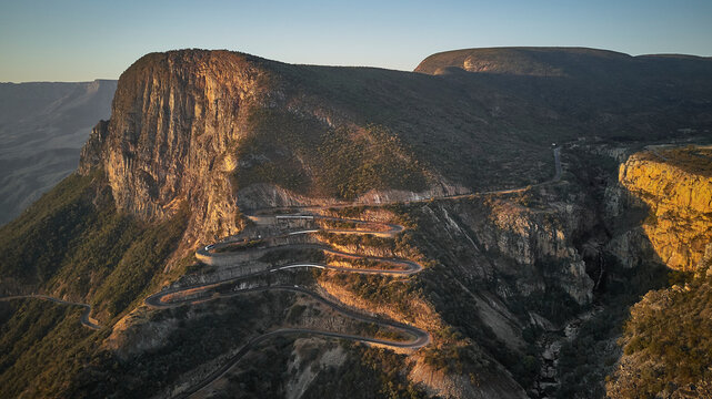 Aerial view of the winding road, Serra de Leba, Angola