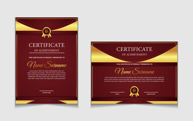 Set of certificate of achievement border design templates with elements of  luxury gold badges and modern line patterns. vector graphic print layout can use For award, appreciation, education