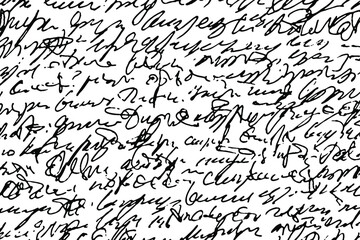 Grunge texture of unreadable handwritten text. Monochrome background of careless illegible handwriting. Sloppy ink scrawls. Overlay template. Vector illustration
