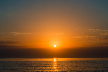 scenic view of orange sunset on the sea landscape