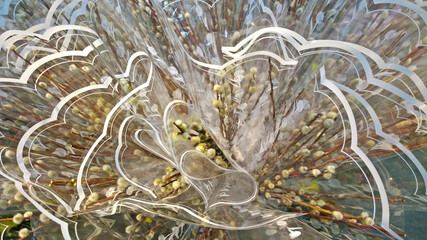 Willow twigs wrapped in cellophane at a flower shop