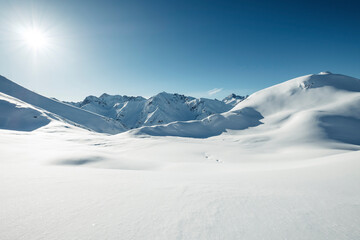 Mountain covered in snow during sunny day, Lechtal Alps, Tyrol, Austria