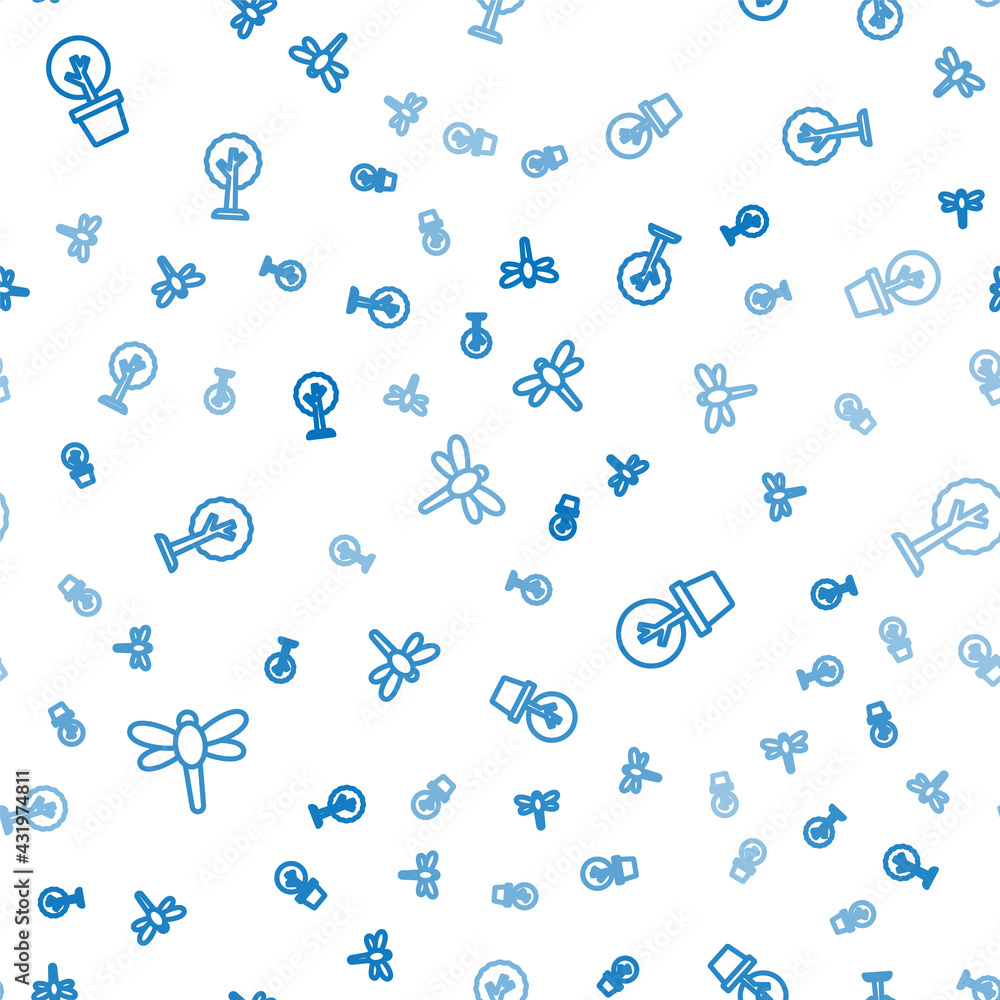 Poster set line dragonfly, forest and on seamless pattern. vector