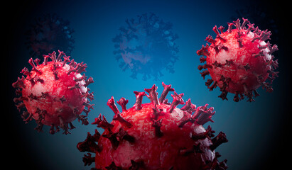Fototapeta na wymiar Illustration Of Corona Virus In Red Colors With Copy-space