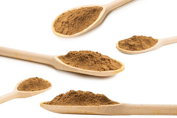 Mix spices on wooden spoon isolated.