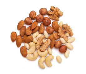 Mix of nuts close up isolated on white background