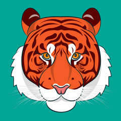 Tiger head on green background. Emblem, logo, symbol. Vector illustration. 