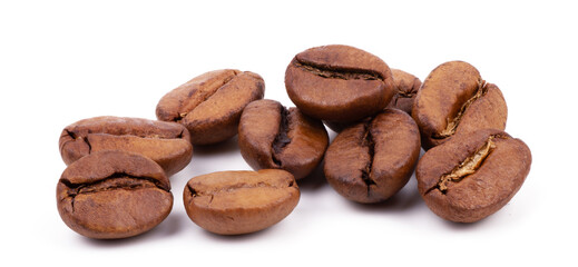roasted coffee beans isolated on white background
