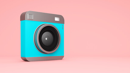 Three dimensional render of old-fashioned camera standing against pink background