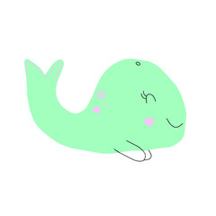 hand drawing cartoon character cute whale, vector illustration