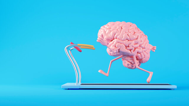 Three dimensional render of human brain running on treadmill