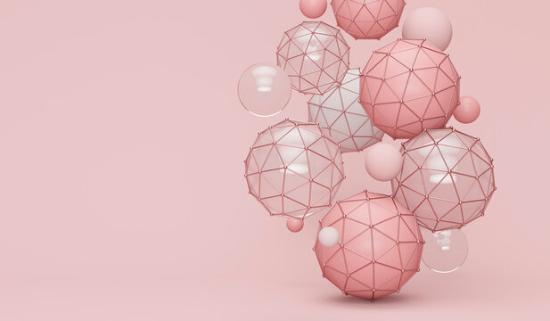 Abstract of polyhedron shapes against pink background