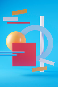 Three dimensional render of colorful geometric shapes
