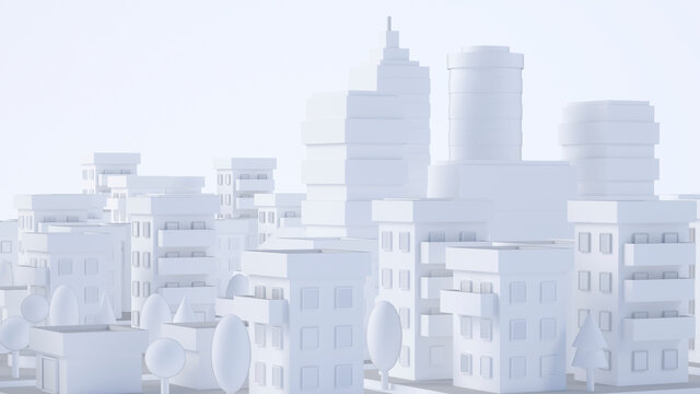 White three dimensional render of city skyline