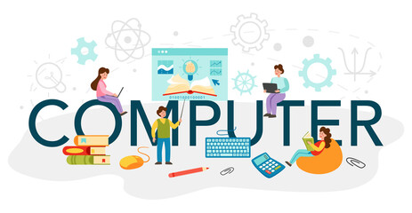Computer typographic header. IT education, student write software