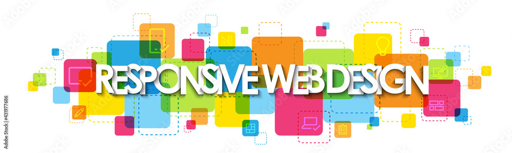 Poster responsive web design colorful vector typography banner with icons and symbols on white background