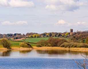 Fototapeta premium Early springtime sunshine on Pickmere Lake, Pickmere, Knutsford, Cheshire, UK