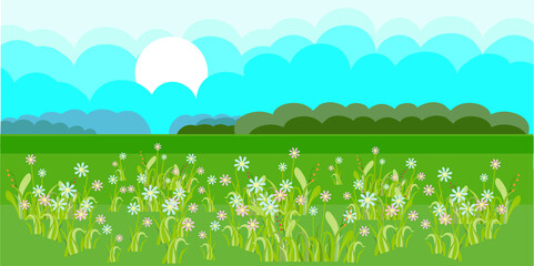 vSpring landscape blue cloud flat design art design elements stock vector illustration for web, for print