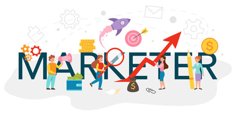 Marketer typographic header. Business promotion educational school