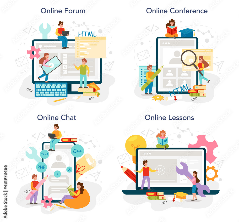 Aufkleber programming online service or platform set. it education
