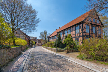 Ratzeburg, Germany. Cobblestone street in the historic town center.