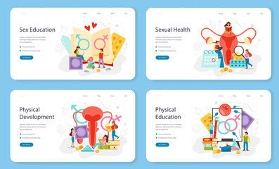 Sexual education web banner or landing page set. Sexual health lesson
