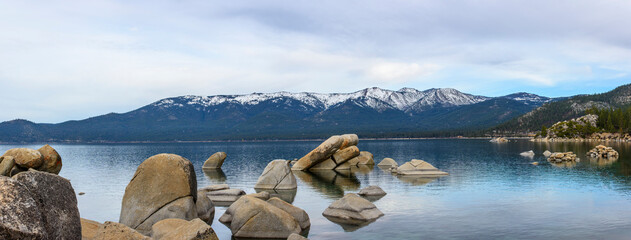 Lake Tahoe with snow capped mountain