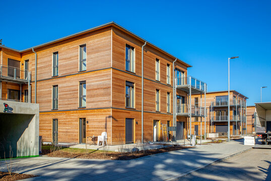 Germany, Bavaria, Munich, New development area with energy efficient wooden houses