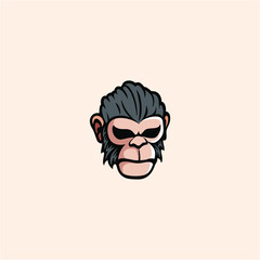 Cute monkey head logo vector illustration, ape mascot logo design