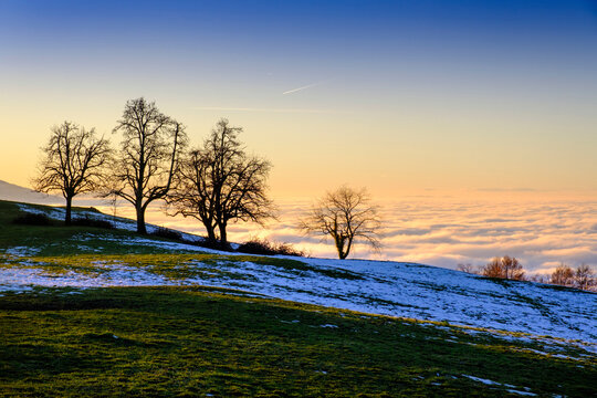 Austria, Vorarlberg, Pfaender mountain at sunset