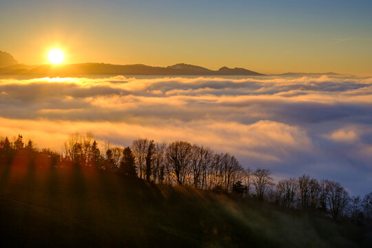 Austria, Vorarlberg, Pfaender mountain at sunset