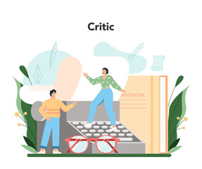 Professional critic concept. Journalist making review and ranking piece art