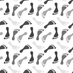 Fototapeta na wymiar Grey human footprints silhouette paths on white background. Clip-art vector illustration. Seamless pattern.