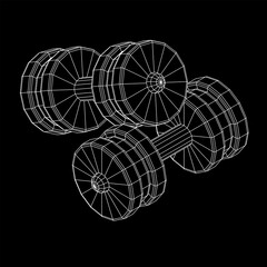 Dumbbells Gym equipment. Bodybuilding, powerlifting, fitness concept. Wireframe low poly mesh vector illustration