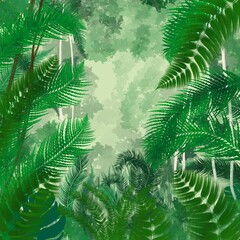 Fototapeta na wymiar Jungle background with fern leaves 