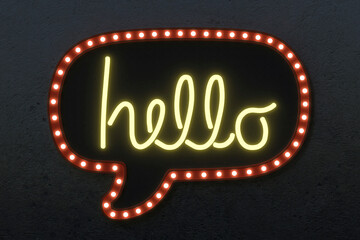 Illuminated speech bubble on black wall