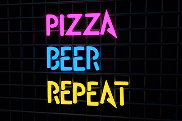 Illuminated alphabets in neon lighting on black metal grate