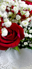 red rose and white flowers. bouquet of flowers