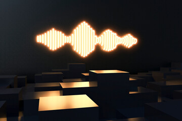 Illuminated yellow lights in darkroom