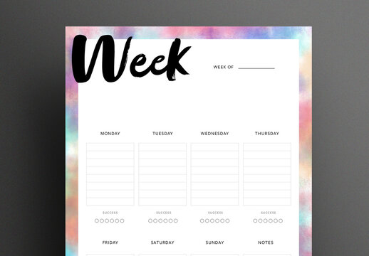 Weekly Planner Layout with Pastel Color Frame