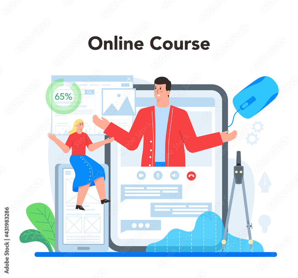 Poster ux ui designer online service or platform. app interface improvement