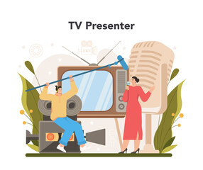 TV presenter concept. Television host in a studio doing a show.