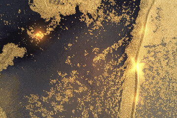 Dark blue, grey and gold marble texture with sparkles. Abstract vector background