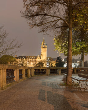 Musee de la Banque at night, Luxembourg City, Luxembourg