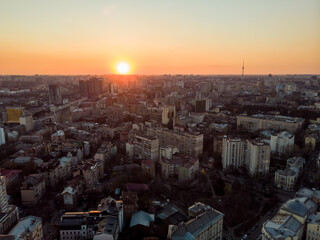 Sunset aerial view. Kyiv, Ukraine.