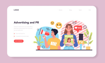 Advertsing and PR web banner or landing page. Commercial advertisement