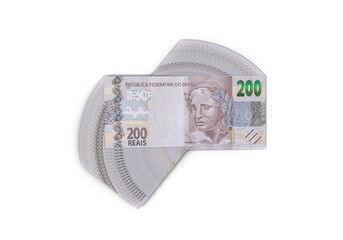 Official money of Brazil, Real Currency. Money, Reais, two hundred reais banknote in close-up.